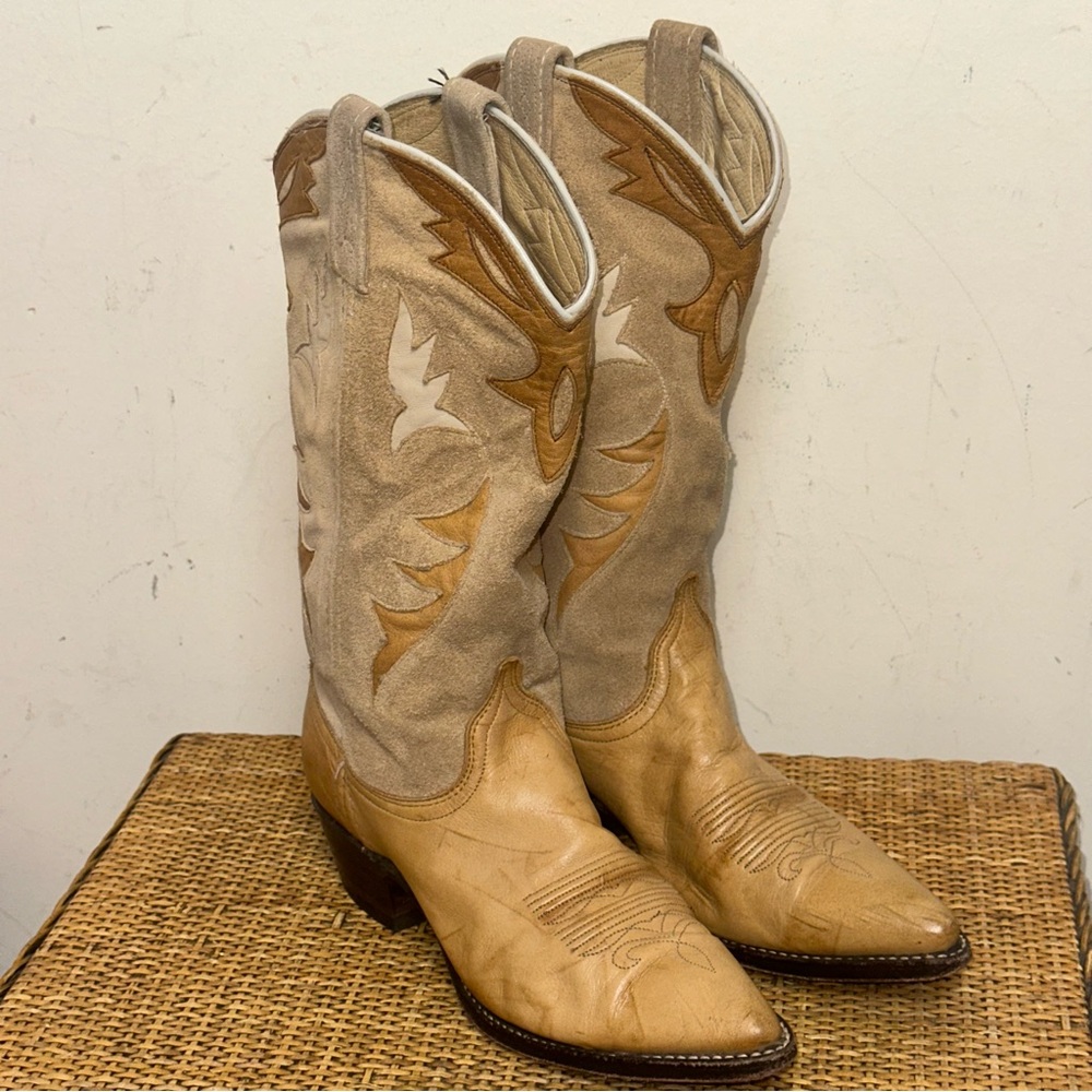 Vintage Dan Post Western Boots Women’s 7.5M Cowgirl Suede Leather Inlays Rodeo